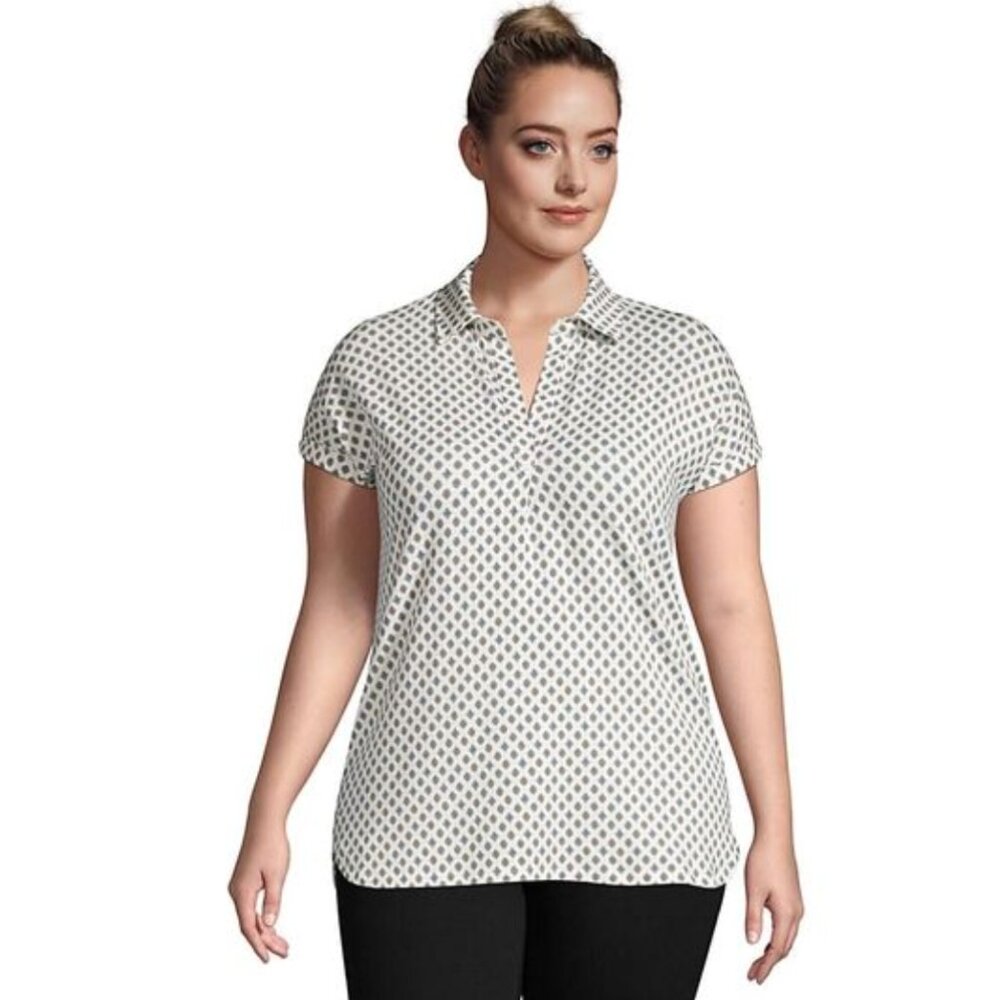 Women's Lightweight Relaxed Fit Short Sleeve Tunic Top - Ivory Foulard